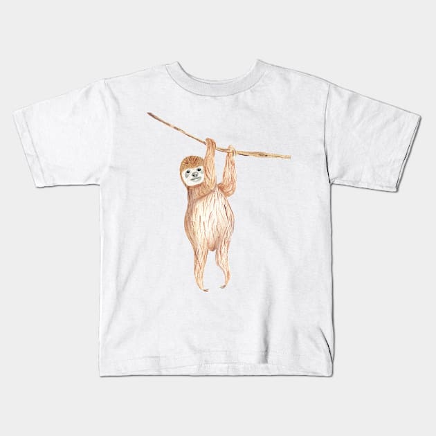 Cute Sloth hanging in tree Kids T-Shirt by Abstractdiva